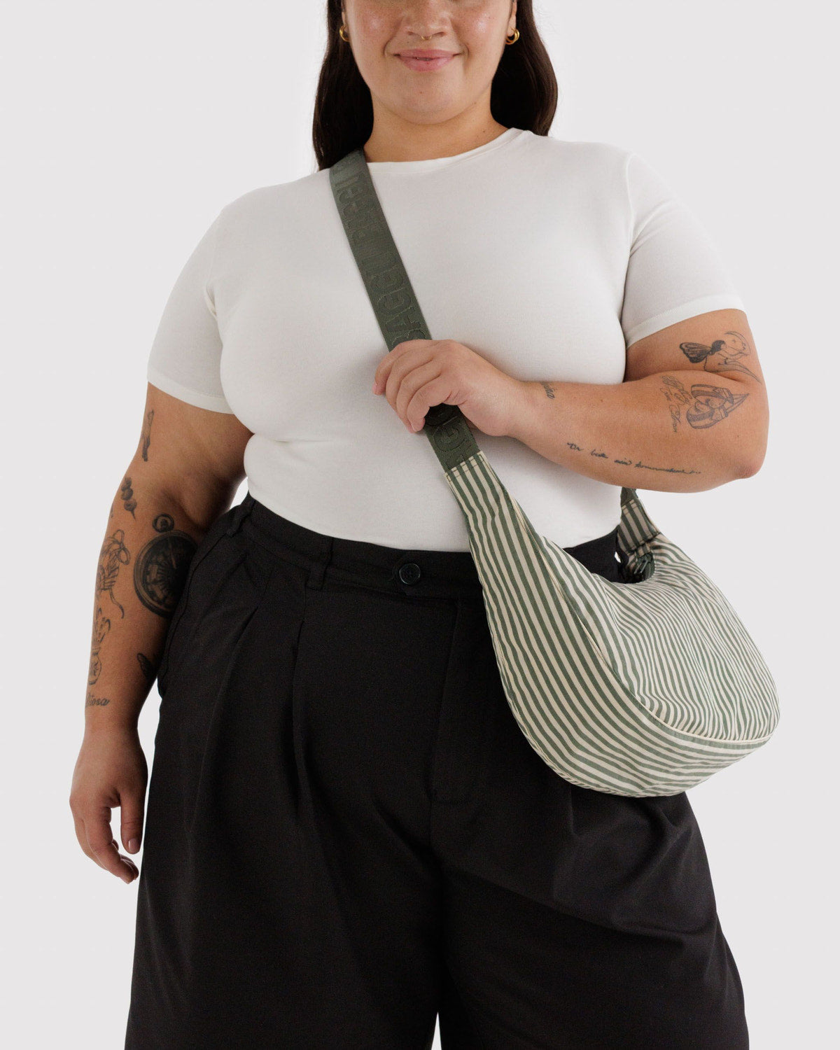 Medium Nylon Crescent Bag Sage Stripe