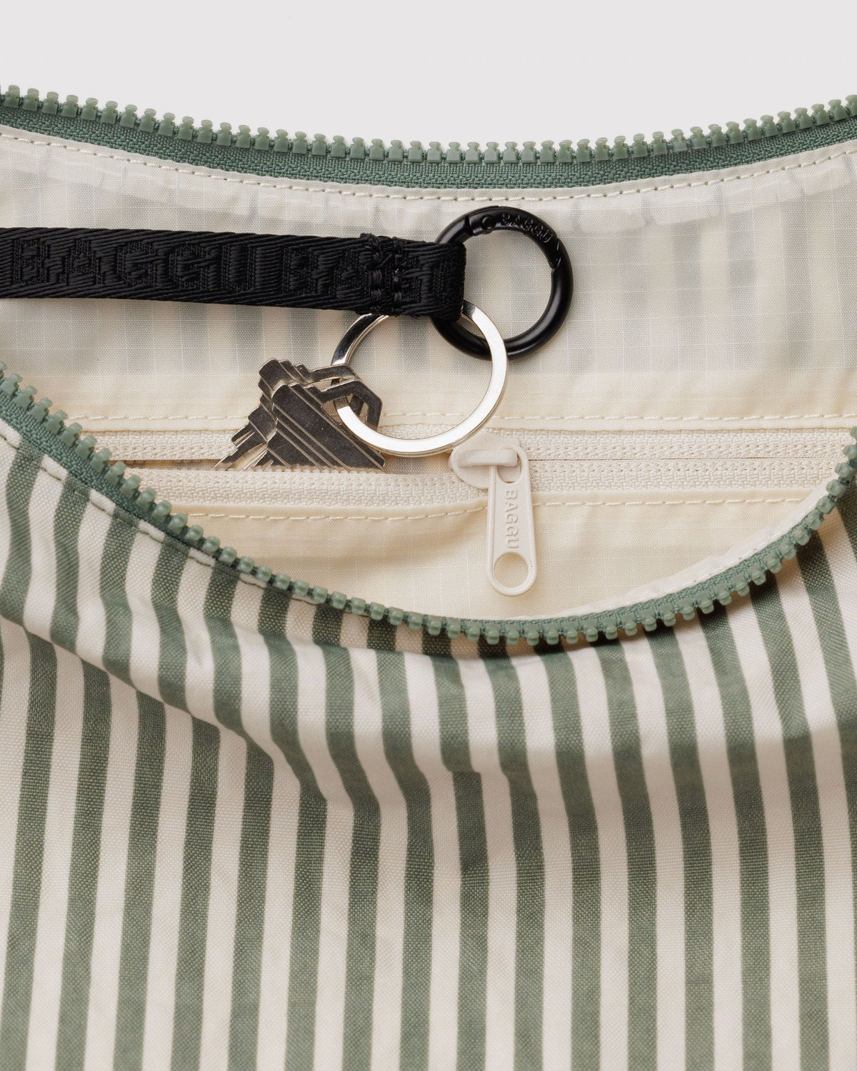 Medium Nylon Crescent Bag Sage Stripe
