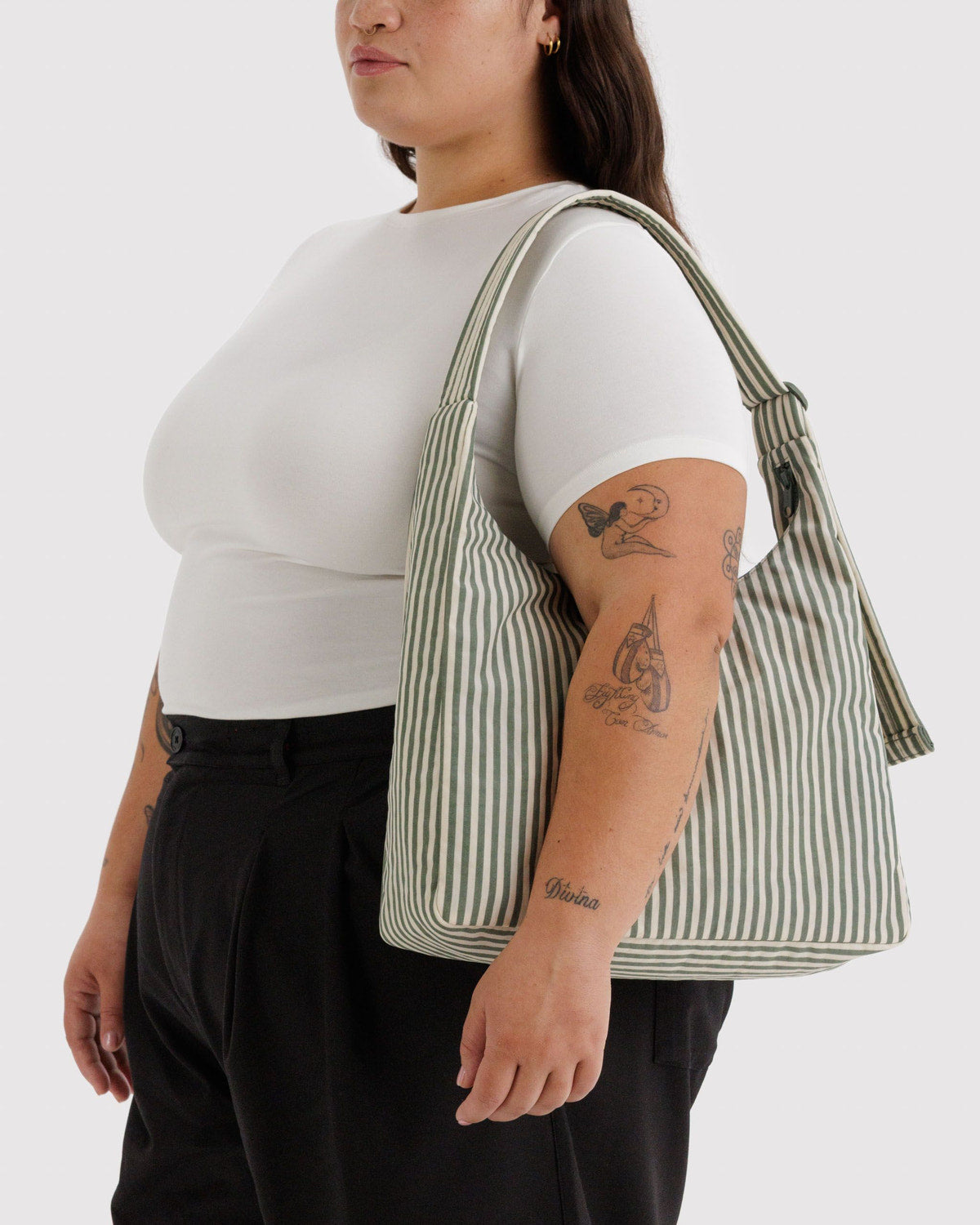 Nylon Shoulder Bag Sage Stripe