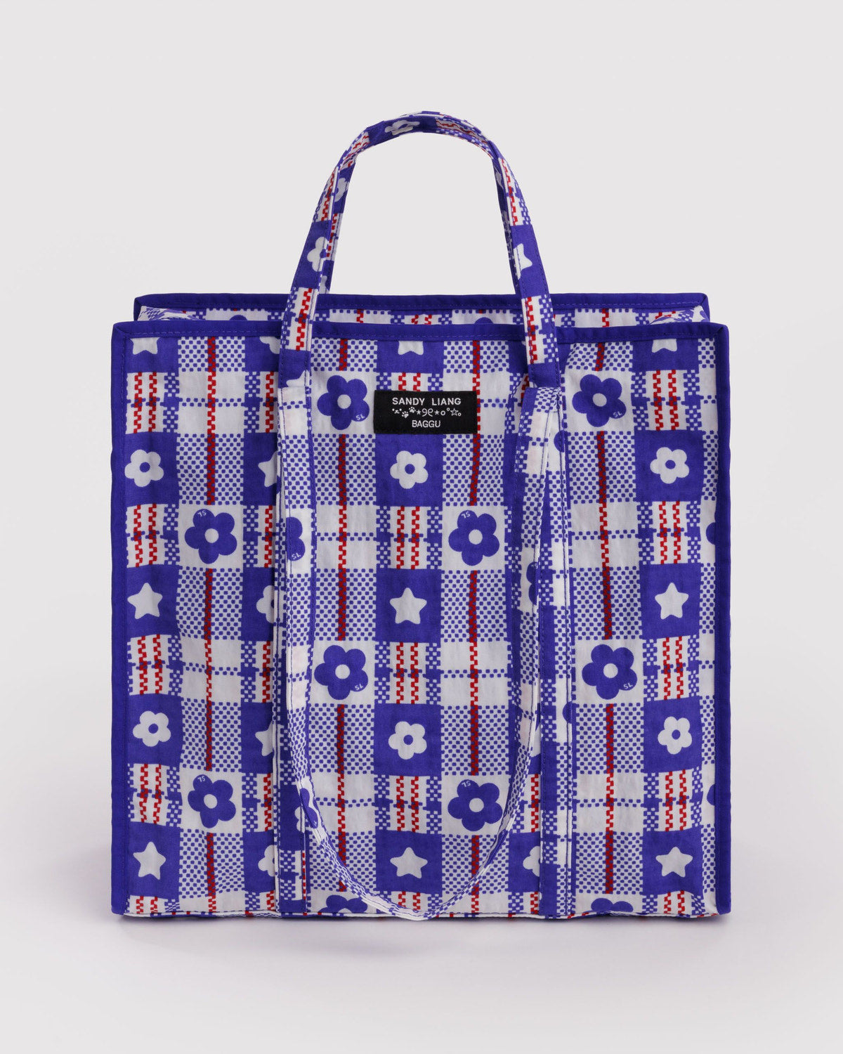 Large Nylon Market Bag Market Plaid Blue