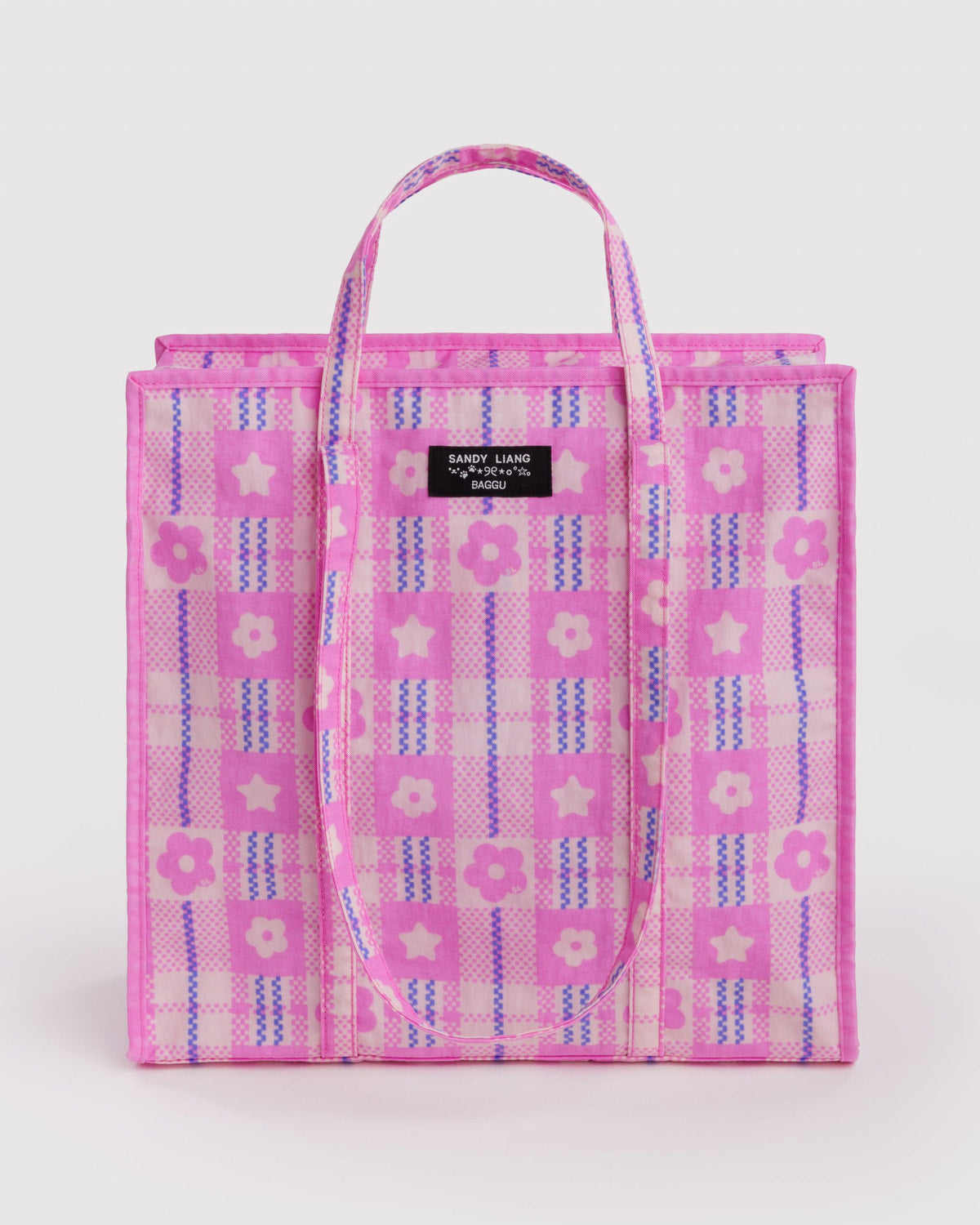 Large Nylon Market Bag Market Plaid Pink