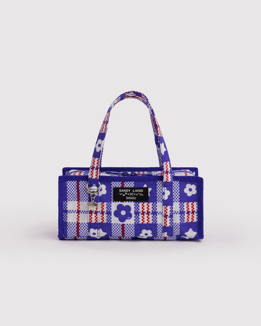 Mini Nylon Market Bag Market Plaid Blue